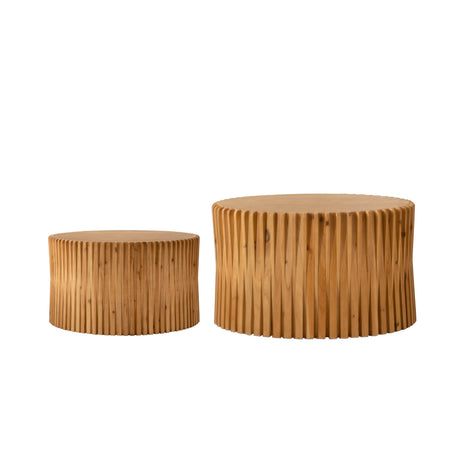 Vintage Style Natural Wood 2-Piece Round Coffee Table Set - Sleep Galleria