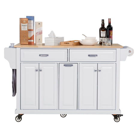 Solid Wood Rubberwood Kitchen Cart With Storage Drawers - Omega Lifestyles