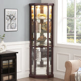 Cherry Corner Lighted Glass Curio Cabinet With Adjustable Shelves