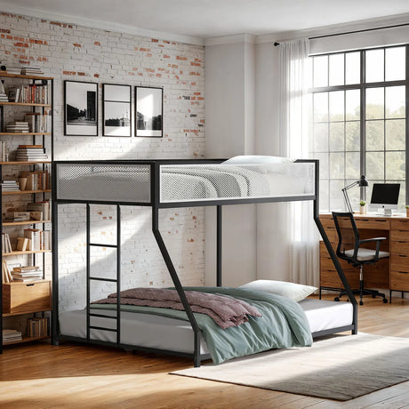 Contemporary Twin Over Full Metal Bunk Bed Mattress Ready - Omega Lifestyles
