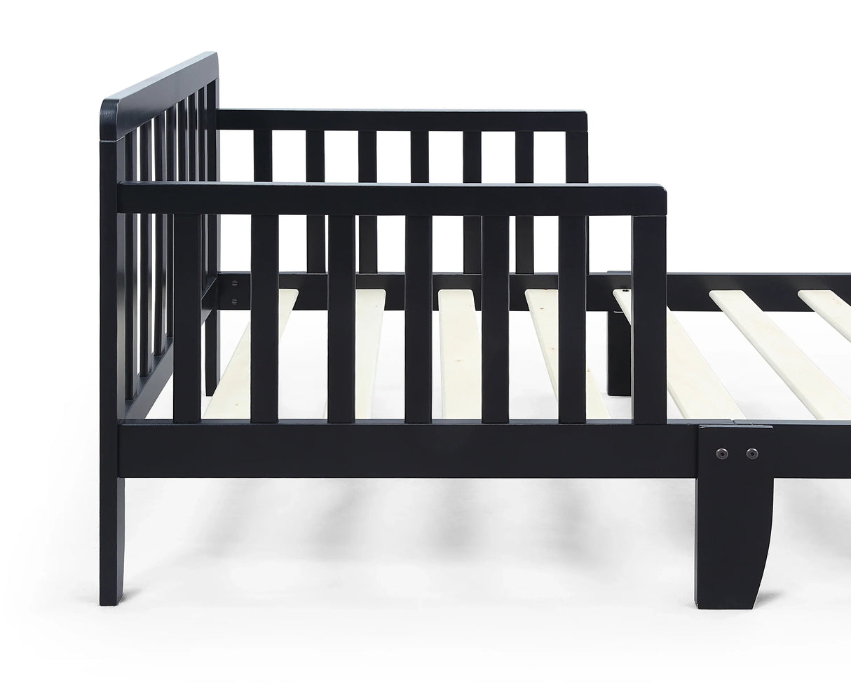 Solid Wood Black Toddler Bed With Safety Rails - Omega Lifestyles