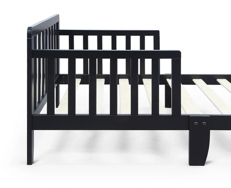 Solid Wood Black Toddler Bed With Safety Rails - Omega Lifestyles