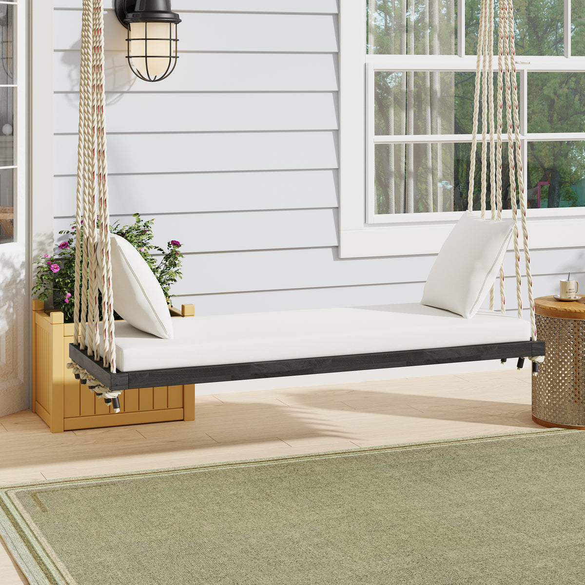 Acacia Wood Outdoor Patio Swing Chair With Cushions