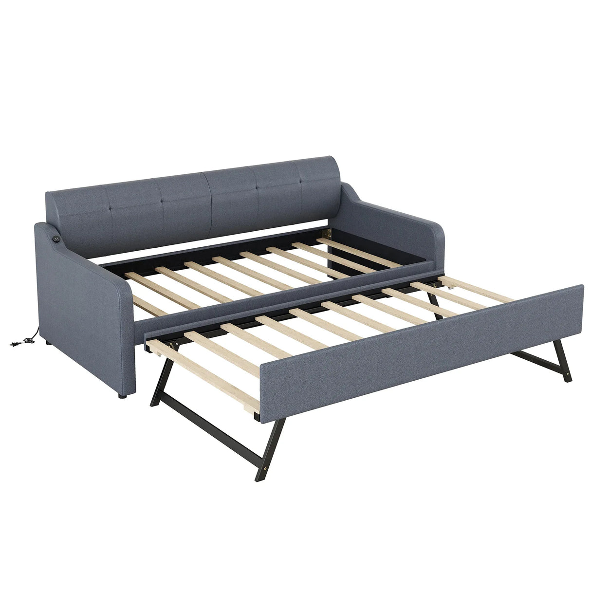 Twin Upholstered Daybed With Trundle And USB Charging - Omega Lifestyles