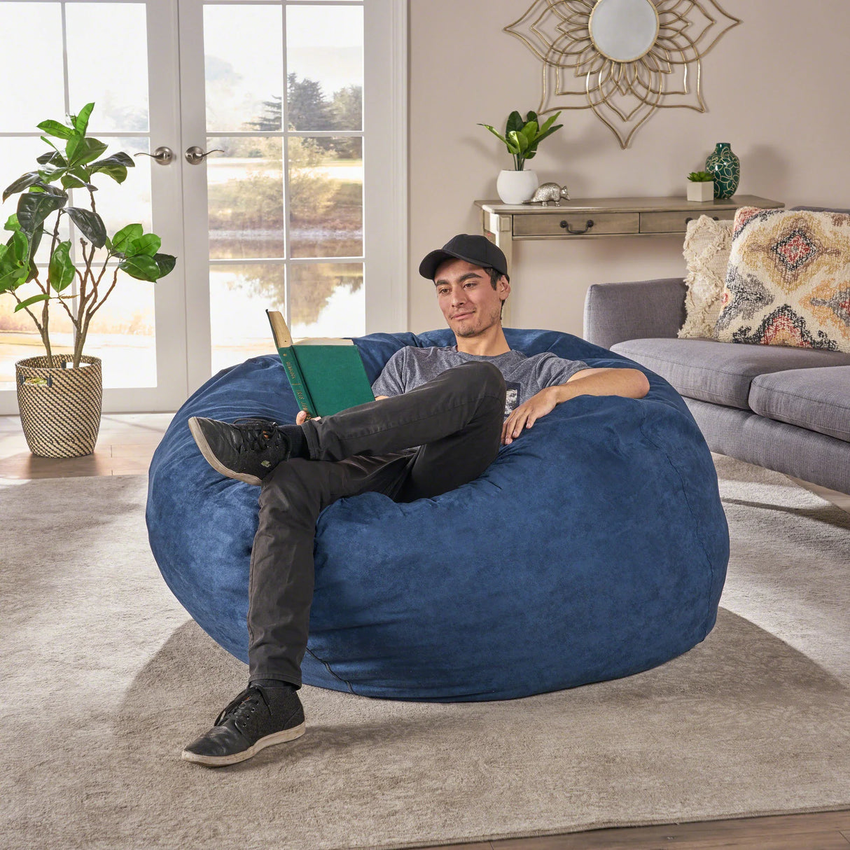 Large High-Density Shredded Foam Microsuede Bean Bag Chair - Omega Lifestyles