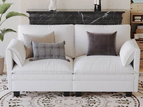 Mid Century Modern Beige Fabric Loveseat Sofa - Omega Lifestyles