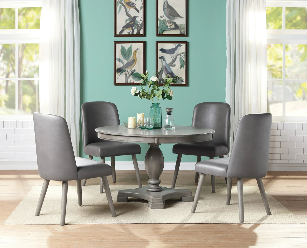 Gray Oak Finish Faux Leather 5-Piece Dining Room Set - Omega Lifestyles