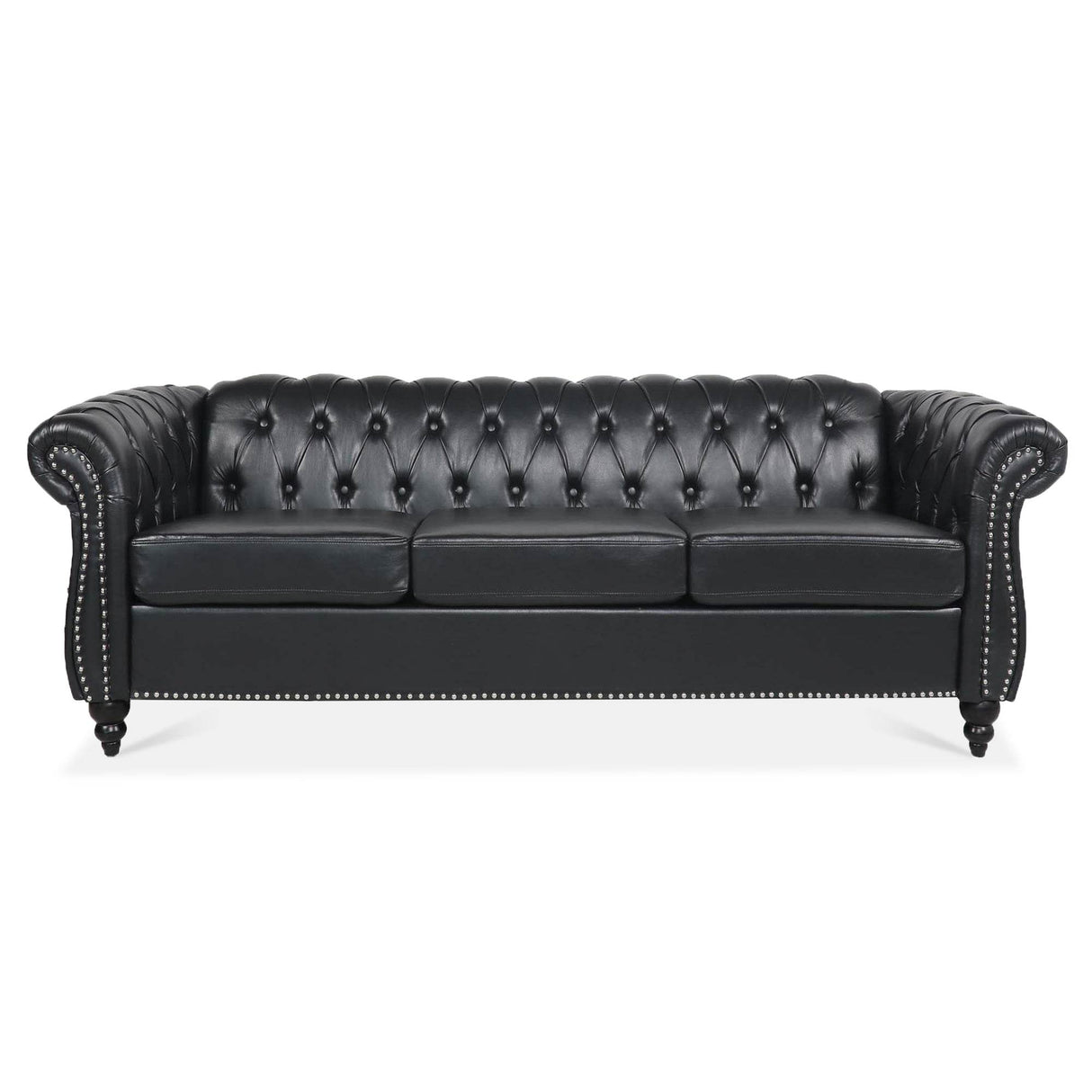 Chesterfield Three Seater Sofa With Soft PU Leather Upholstery - Omega Lifestyles