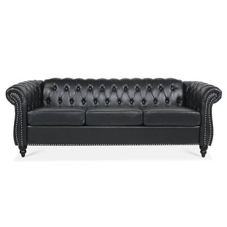 Chesterfield Three Seater Sofa With Soft PU Leather Upholstery - Omega Lifestyles