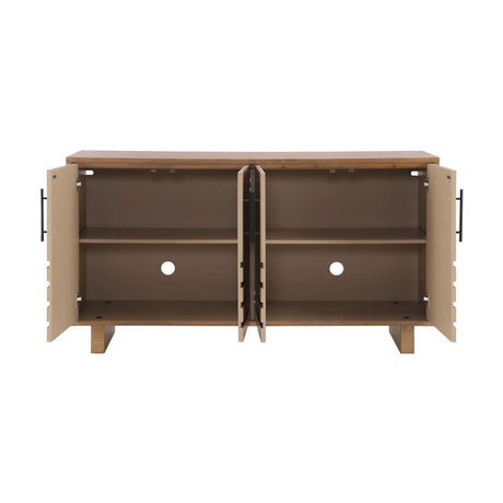 Modern Natural Finish MDF Metal 4-Door Sideboard Cabinet - Omega Lifestyles