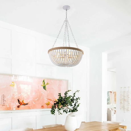 Farmhouse Wood Beaded Pendant Chandelier Lighting - Omega Lifestyles