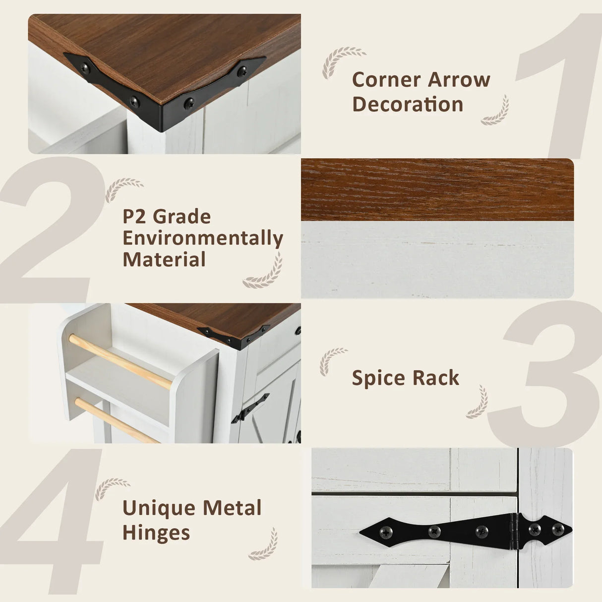 Farmhouse Style Rolling Kitchen Island With Power Outlet - Omega Lifestyles