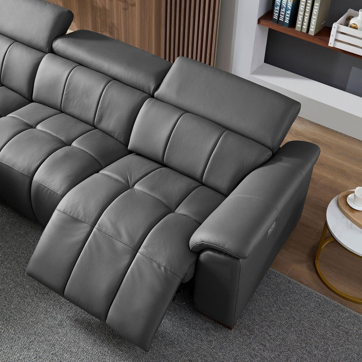 Electric Reclining Genuine Leather L-Shaped Chaise Sofa - Omega Lifestyles