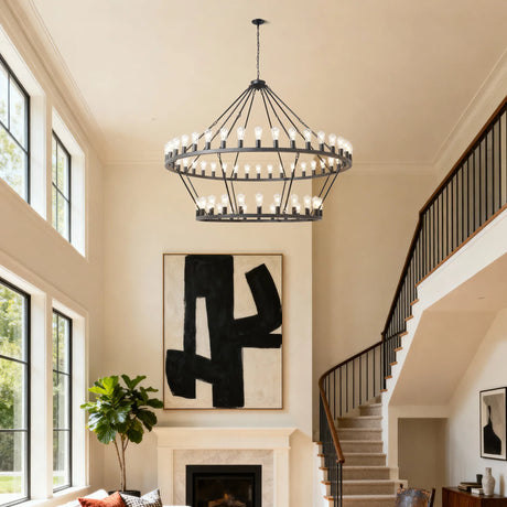 Matte Black Large Wagon Wheel 54-Light Chandelier - Omega Lifestyles