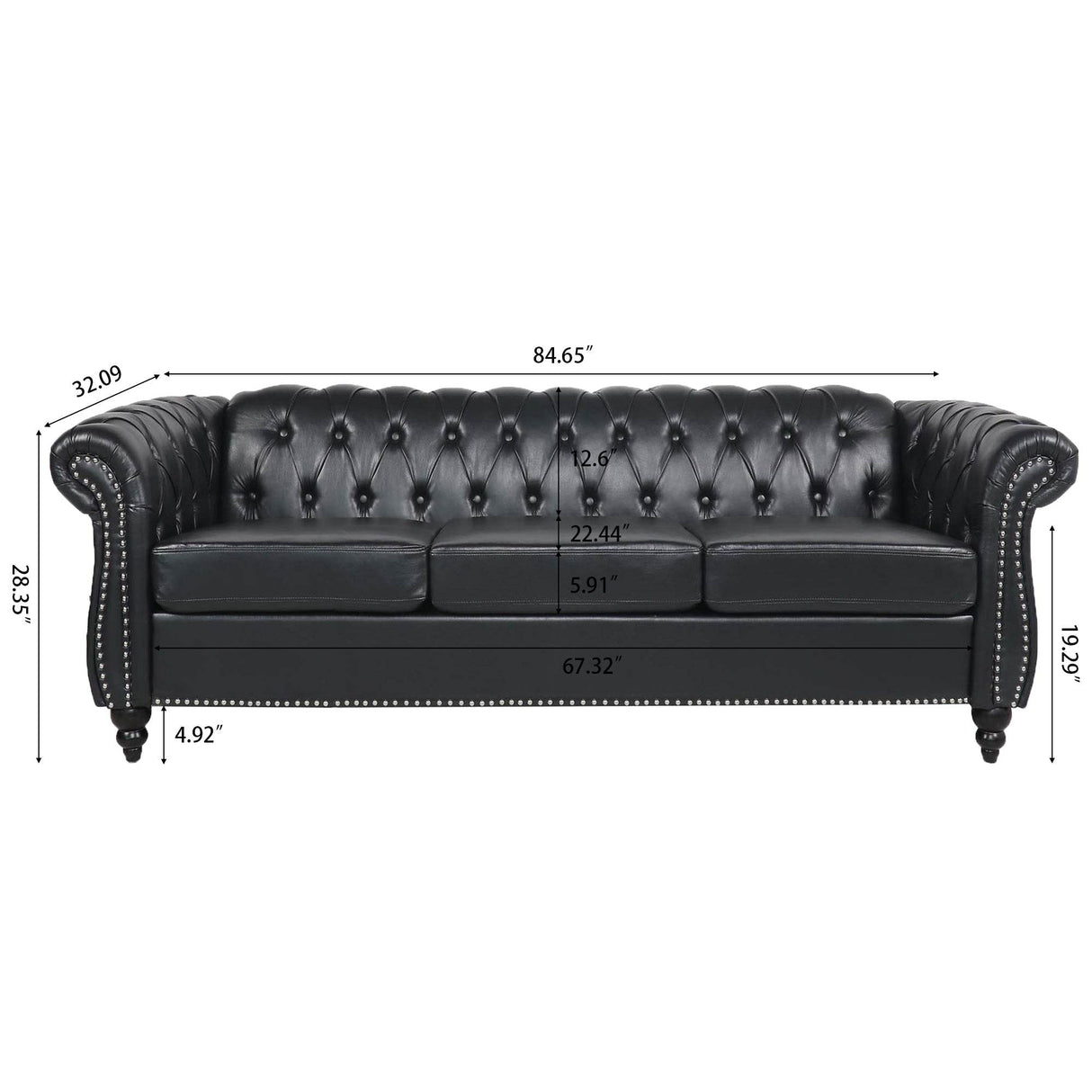 Chesterfield Three Seater Sofa With Soft PU Leather Upholstery - Omega Lifestyles