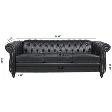 Chesterfield Three Seater Sofa With Soft PU Leather Upholstery - Omega Lifestyles