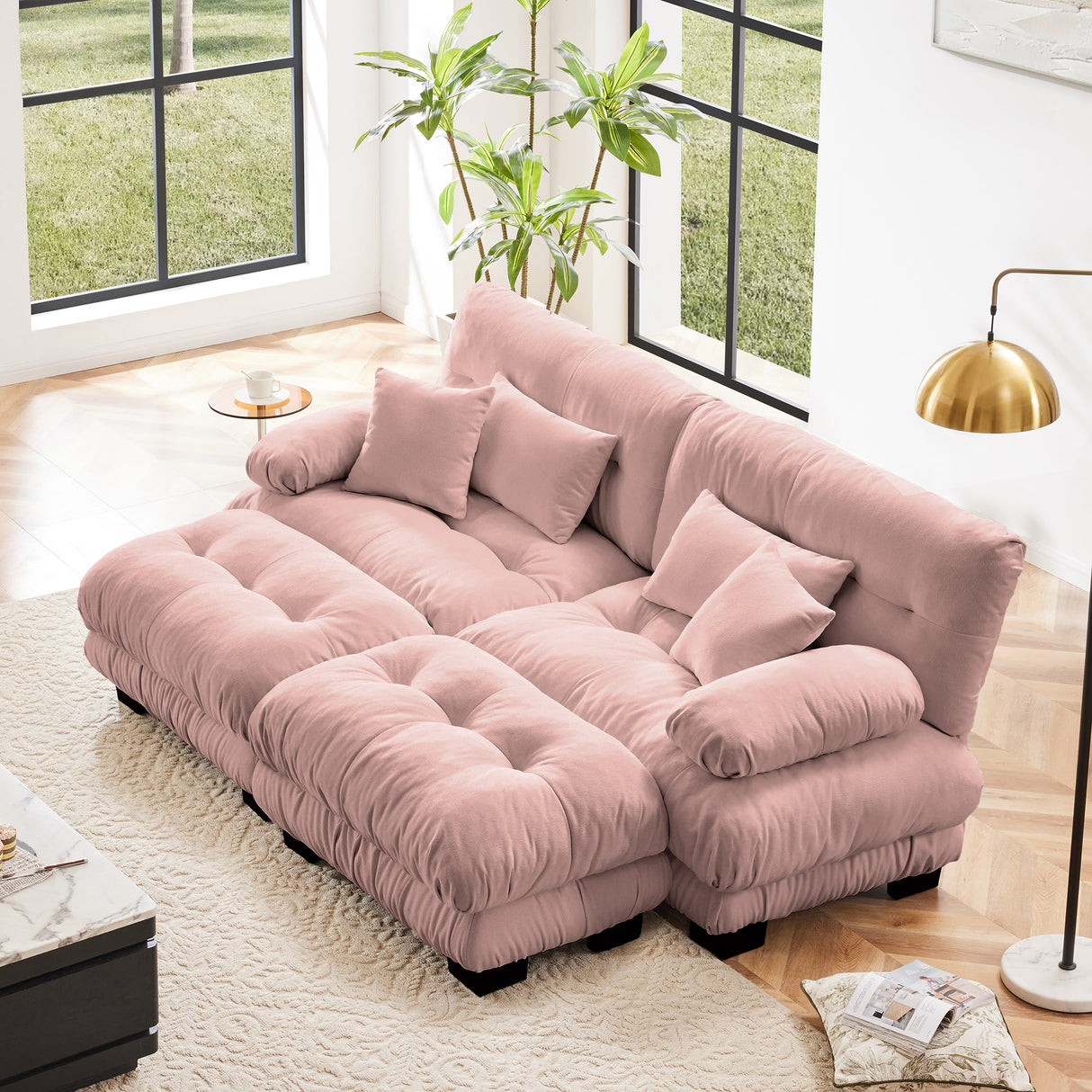 Chenille Cloud Couch 2-Seater Sofa With Ottomans