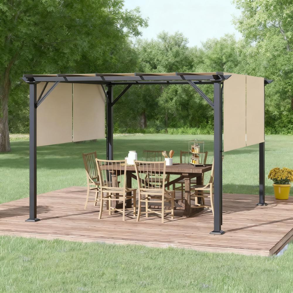 Retractable Steel Frame Pergola Canopy 12x10 Patio Shelter