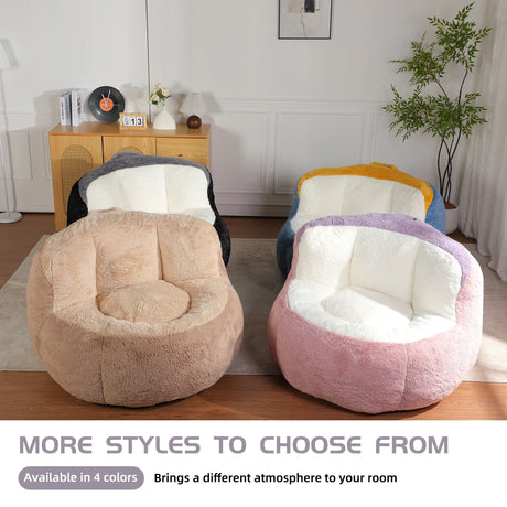 Multicolor Faux Fur Oversized Foam-Filled Bean Bag Chair - Omega Lifestyles