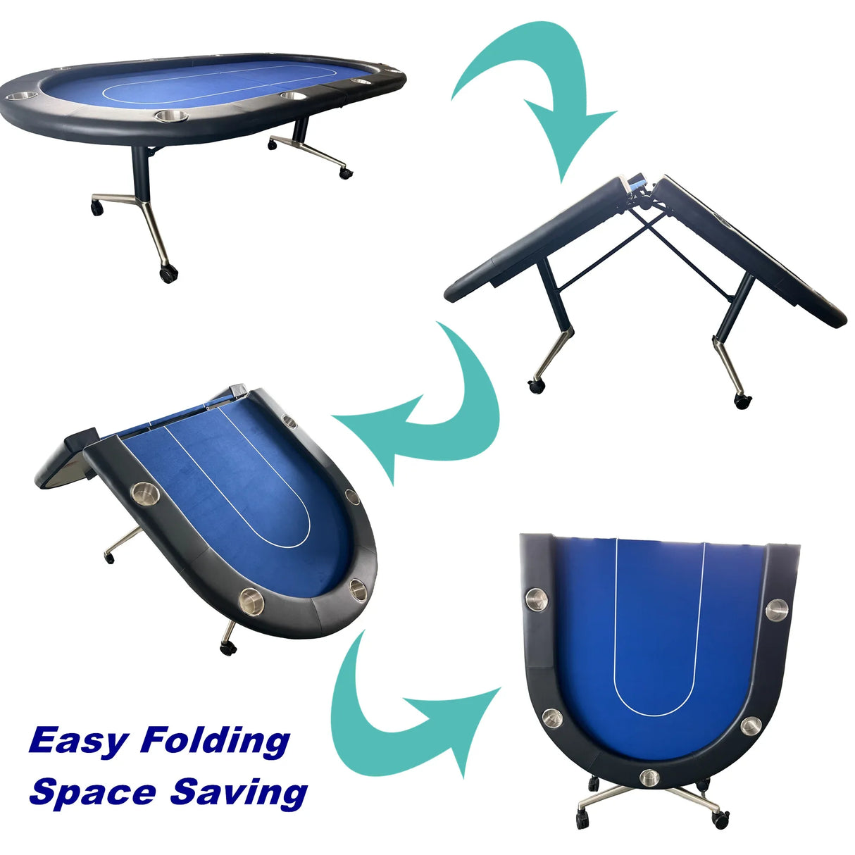 Premium Foldable 10-Player Modern MDF Metal Poker Table - Omega Lifestyles