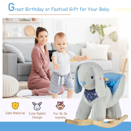 Plush Grey Bunny Ride-On Rocking Horse Toy - Omega Lifestyles