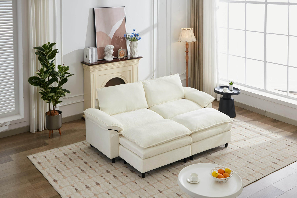 Beige Linen 3-Seat Storage Sofa With Soft Armrests - Omega Lifestyles