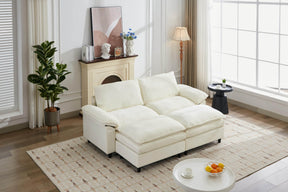 Beige Linen 3-Seat Storage Sofa With Soft Armrests - Omega Lifestyles