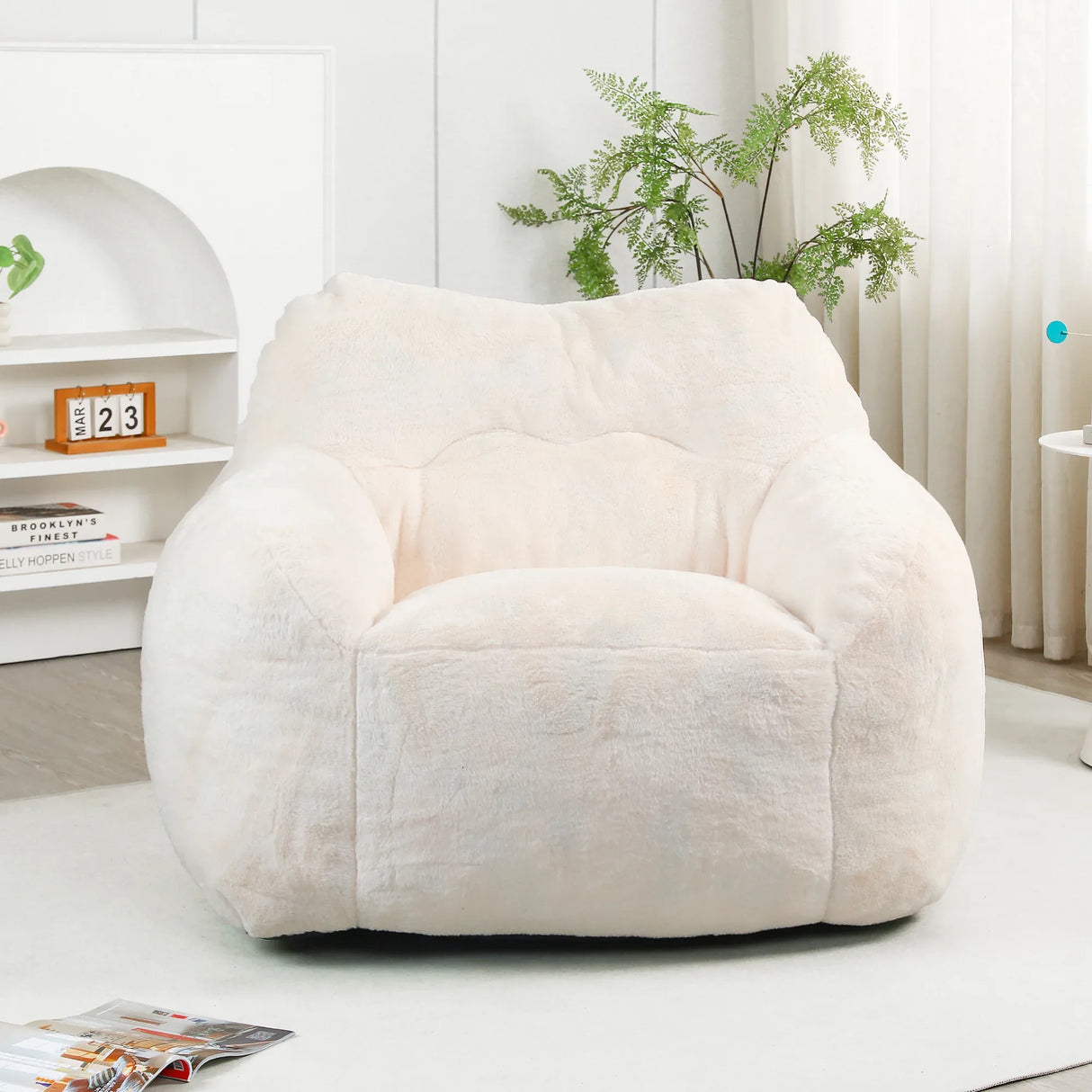 Large Faux Fur High-Density Foam Bean Bag Chair - Omega Lifestyles