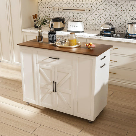 Rustic Mobile Kitchen Island With Storage And Power Outlet - Omega Lifestyles