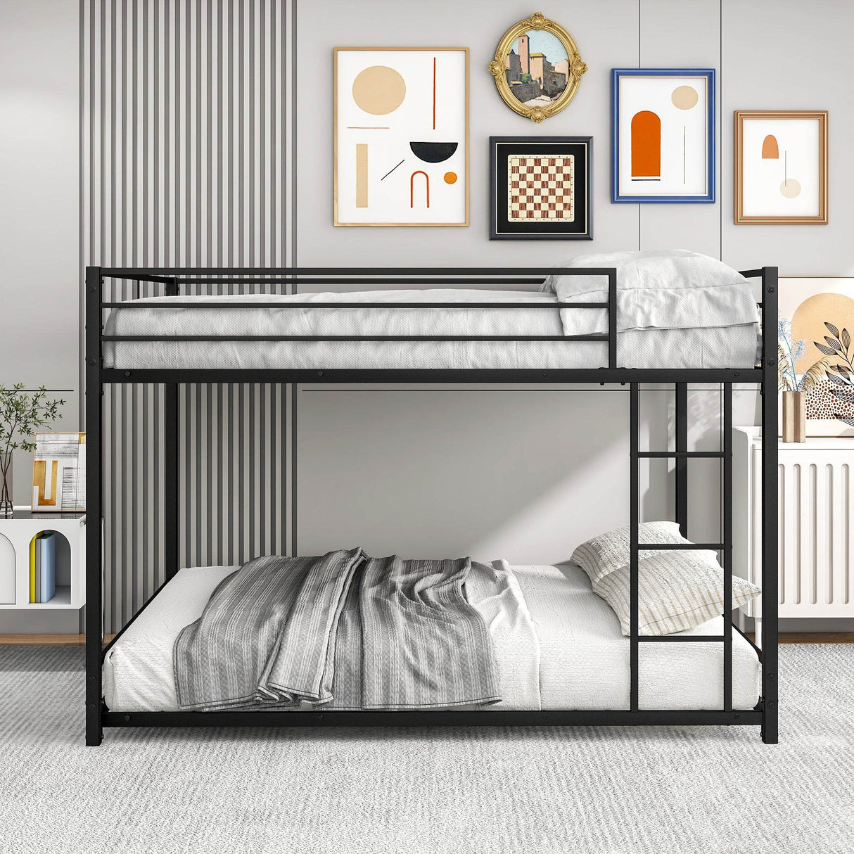 Full Over Full Metal Bunk Bed With Safety Guardrails