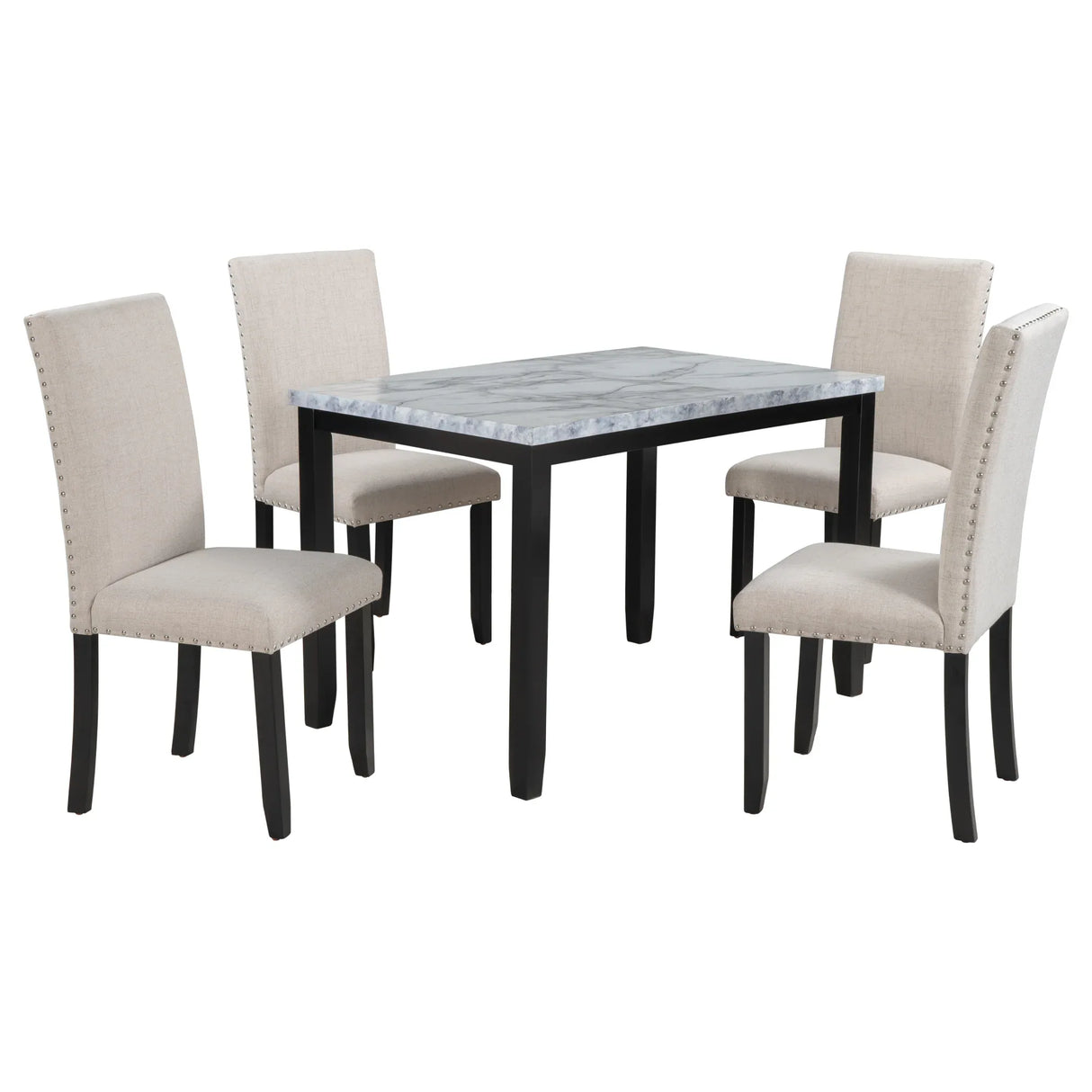 5-Piece Faux Marble Dining Table Set With Cushioned Chairs - Omega Lifestyles