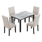 5-Piece Faux Marble Dining Table Set With Cushioned Chairs - Omega Lifestyles