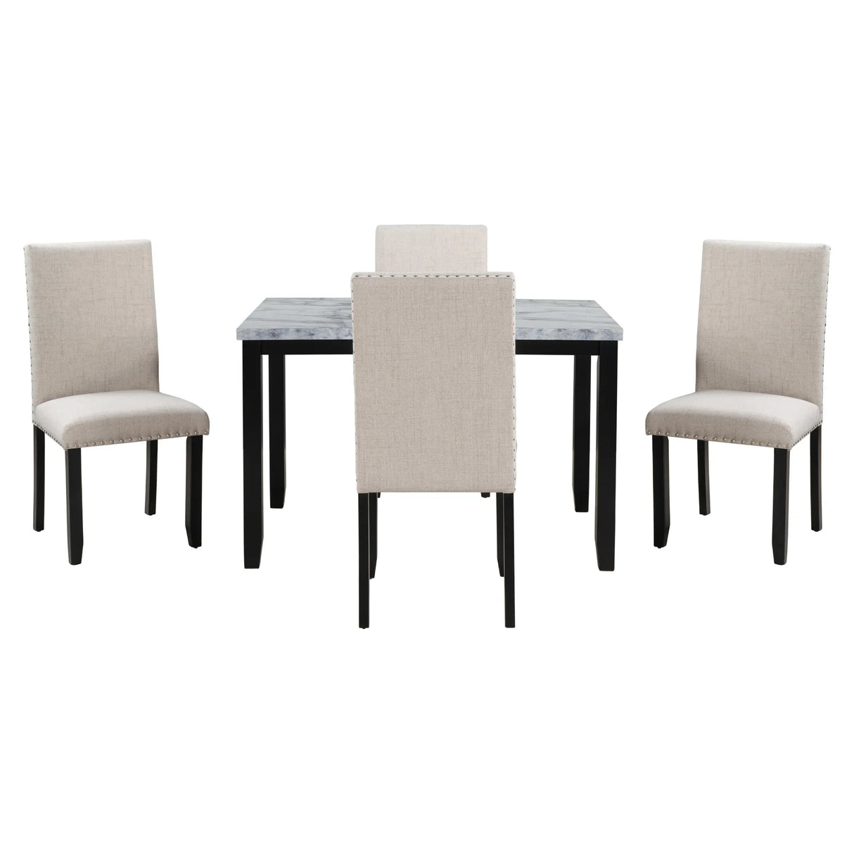 5-Piece Faux Marble Dining Table Set With Cushioned Chairs - Omega Lifestyles