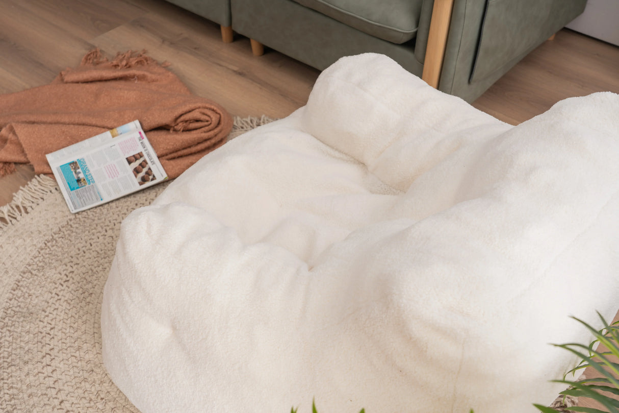 Ivory Soft Teddy Fabric Foam Bean Bag Chair - Omega Lifestyles