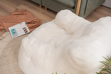 Ivory Soft Teddy Fabric Foam Bean Bag Chair - Omega Lifestyles