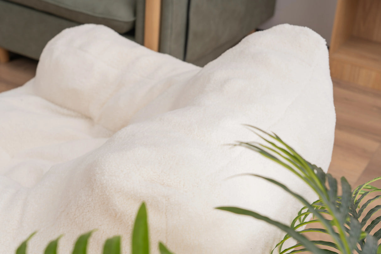 Ivory Soft Teddy Fabric Foam Bean Bag Chair - Omega Lifestyles