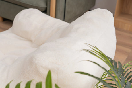 Ivory Soft Teddy Fabric Foam Bean Bag Chair - Omega Lifestyles