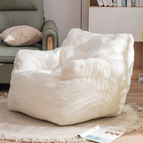 Ivory Soft Teddy Fabric Foam Bean Bag Chair - Omega Lifestyles