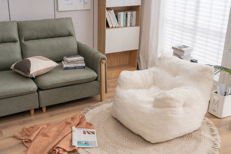 Ivory Soft Teddy Fabric Foam Bean Bag Chair - Omega Lifestyles