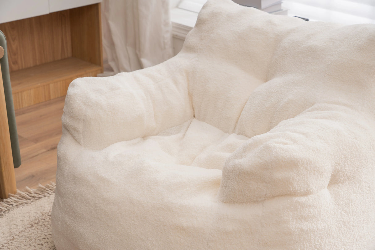 Ivory Soft Teddy Fabric Foam Bean Bag Chair - Omega Lifestyles