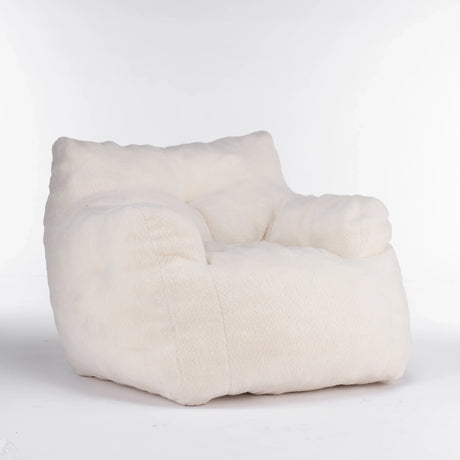Ivory Soft Teddy Fabric Foam Bean Bag Chair - Omega Lifestyles