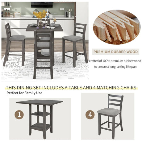 5-Piece Solid Wood Counter Height Dining Set With Chairs - Omega Lifestyles