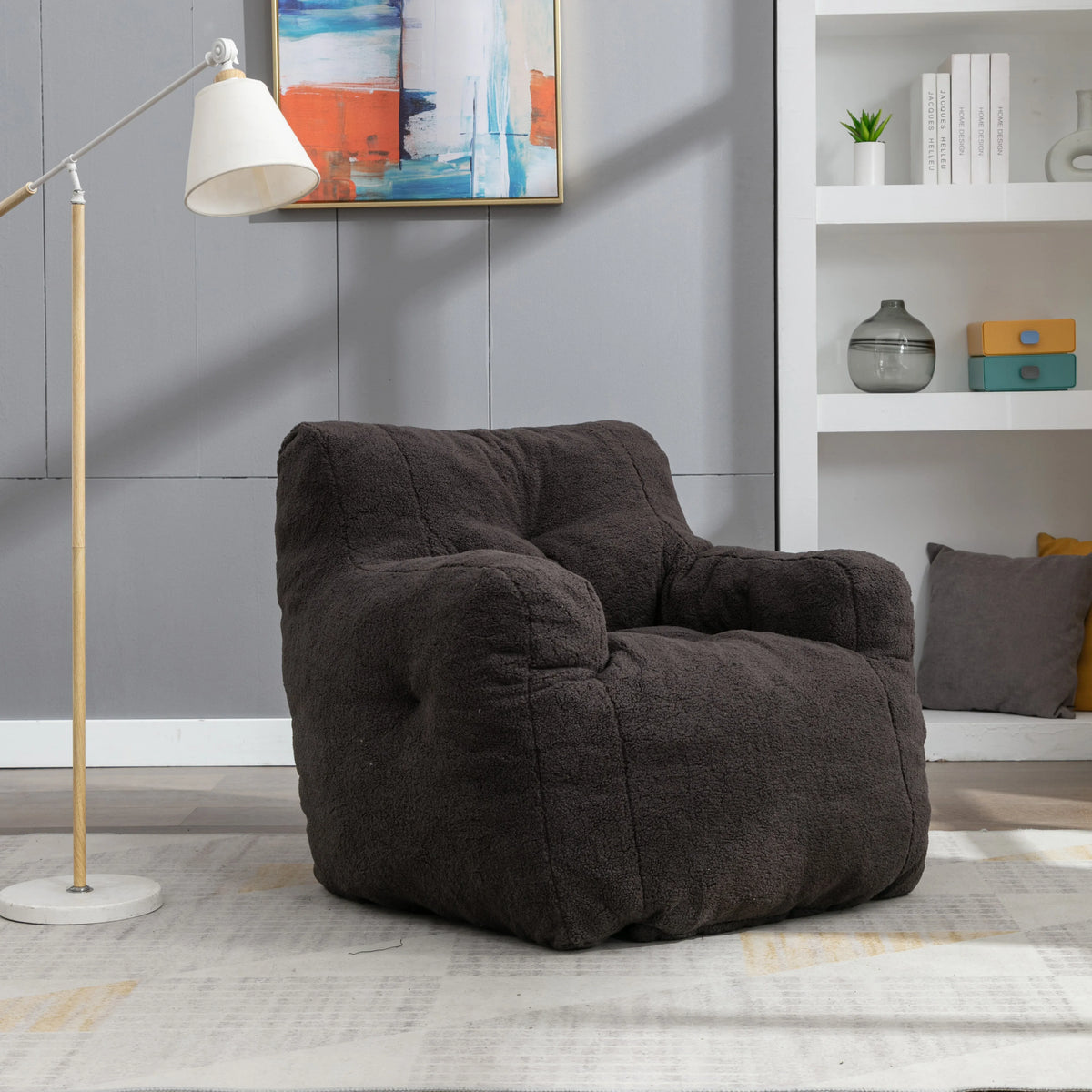 Soft Teddy Fabric Memory Foam Tufted Bean Bag Chair - Omega Lifestyles