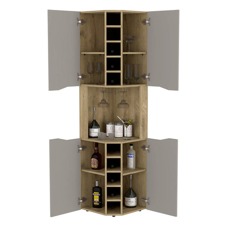 Modern Corner Bar Cabinet With Ten Built-In Wine Rack - Omega Lifestyles