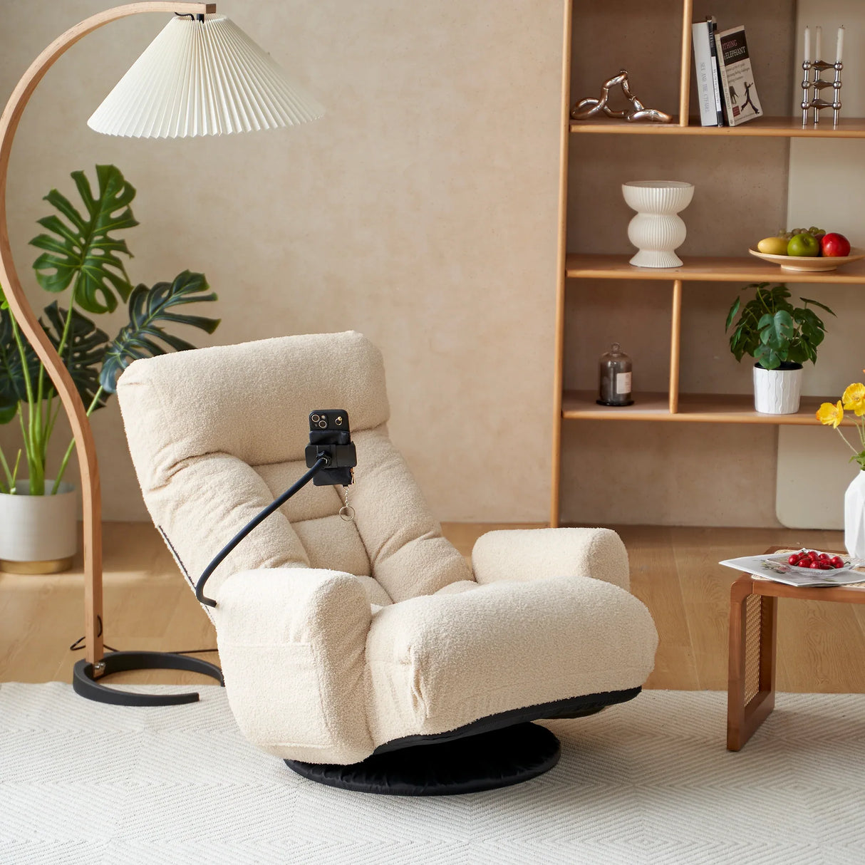 Adjustable Beige Soft Plush Rotating Lounge Chair - Omega Lifestyles