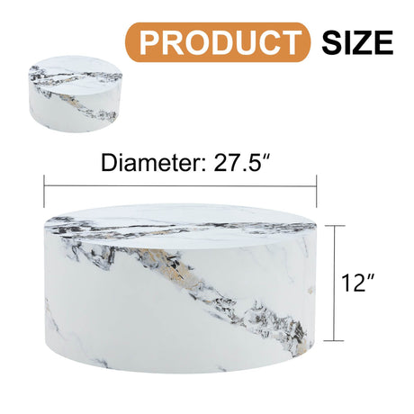12-Inch White Patterned Cylindrical MDF Coffee Table - Omega Lifestyles