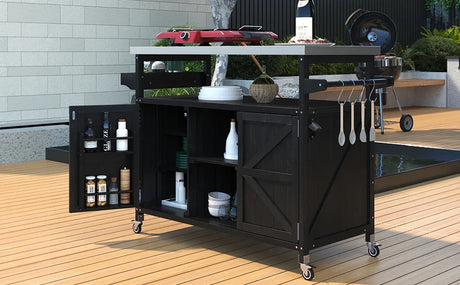 Farmhouse Solid Fir Wood Outdoor Kitchen Island Cart - Omega Lifestyles