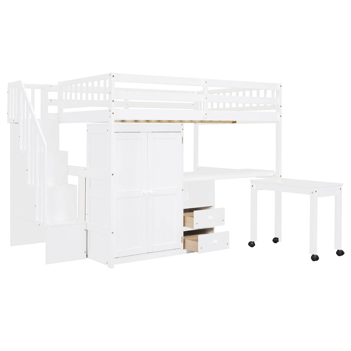 Full Full Size Loft Bed With Stairs Desk And Storage - Omega Lifestyles