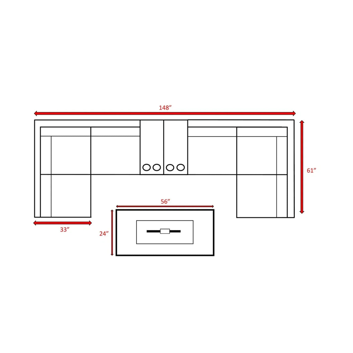 4-Person Espresso Rattan Wicker Sectional Seating Group With Firepit - Omega Lifestyles