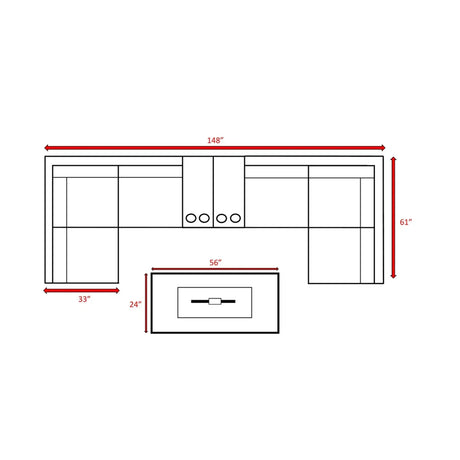 4-Person Espresso Rattan Wicker Sectional Seating Group With Firepit - Omega Lifestyles